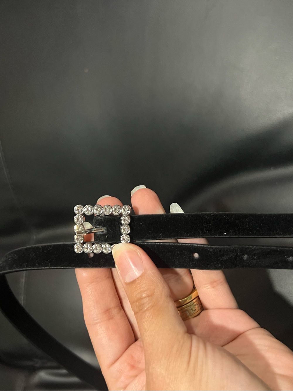 Unbranded Black Velvet Belt with Rhinestone Square Buckle
